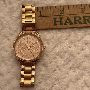 Fossil Tailor Womens Stainless Steel Analog Dial Quartz Watch Gold Tone